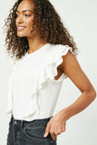 HY2642 Off White Womens Layered Ruffle Rib Knit Top Gif