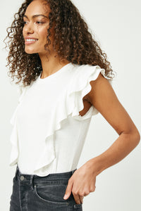 HY2642 Off White Womens Layered Ruffle Rib Knit Top Gif