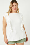 HY2642 Salmon Womens Layered Ruffle Rib Knit Top Pose