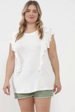 HY2642 Salmon Womens Layered Ruffle Rib Knit Top Gif
