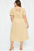 HY2724 Mustard Womens Plaid Button Up Bow Back Dress Side