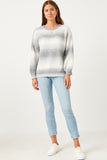 HY2738W MUSTARD Plus Engineered Stripe Puff Sleeve Round Neck Pullover Sweater Side