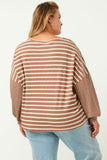HY2763 BLACK Womens Contrast Stripe Sleeve Textured Knit Top Side