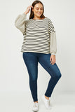 Contrast Stripe Sleeve Textured Knit Top