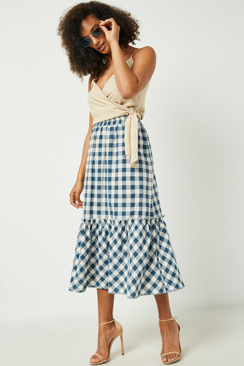 Checkered Ruffle Tiered Skirt