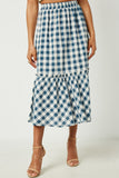 HY2798 Mustard Womens Checkered Ruffle Tiered Skirt Front