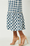 HY2798 Mustard Womens Checkered Ruffle Tiered Skirt Back