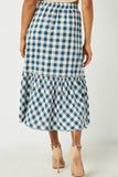 HY2798 Mustard Womens Checkered Ruffle Tiered Skirt Side