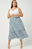 HY2798 Mustard Womens Checkered Ruffle Tiered Skirt Pose