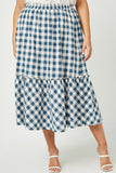 HY2798 Blue Womens Checkered Ruffle Tiered Skirt Gif