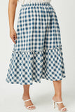 HY2798 Blue Womens Checkered Ruffle Tiered Skirt Full Body