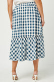 HY2798 Blue Womens Checkered Ruffle Tiered Skirt Front