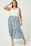 HY2798 Blue Womens Checkered Ruffle Tiered Skirt Side