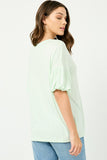 HY2813 Off_White Womens Balloon Puff Sleeve V Neck Modal Knit Top Gif