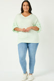 Balloon Puff Sleeve V Neck Modal Knit Top