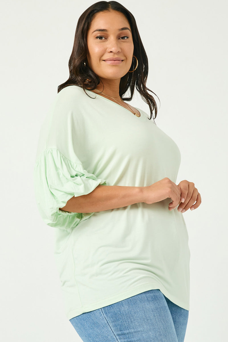 Balloon Puff Sleeve V Neck Modal Knit Top