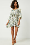 HY2823 Ivory Womens Balloon Sleeve Ruffle Hem Tunic Dress Side