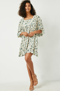 HY2823 Ivory Womens Balloon Sleeve Ruffle Hem Tunic Dress Pose