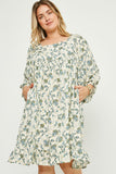 HY2823W Ivory Plus Balloon Sleeve Ruffle Hem Tunic Dress Full Body