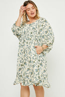 HY2823 Ivory Womens Balloon Sleeve Ruffle Hem Tunic Dress Full Body