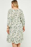 HY2823 Ivory Womens Balloon Sleeve Ruffle Hem Tunic Dress Front