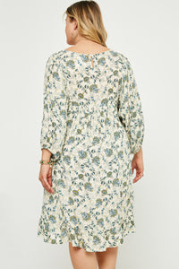 HY2823 Ivory Womens Balloon Sleeve Ruffle Hem Tunic Dress Front