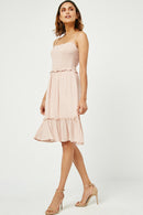 HY2880W LIGHT BLUE Plus Smocked Bodice Ruffle Detailed Dress Front