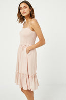 HY2880W LIGHT BLUE Plus Smocked Bodice Ruffle Detailed Dress Detail