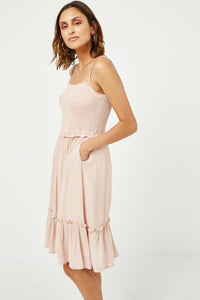 HY2880W LIGHT BLUE Plus Smocked Bodice Ruffle Detailed Dress Detail