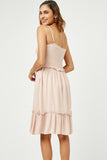 HY2880 BLUSH Womens Smocked Bodice Ruffle Detailed Dress Front