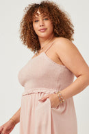 HY2880 LIGHT BLUE Womens Smocked Bodice Ruffle Detailed Dress Side