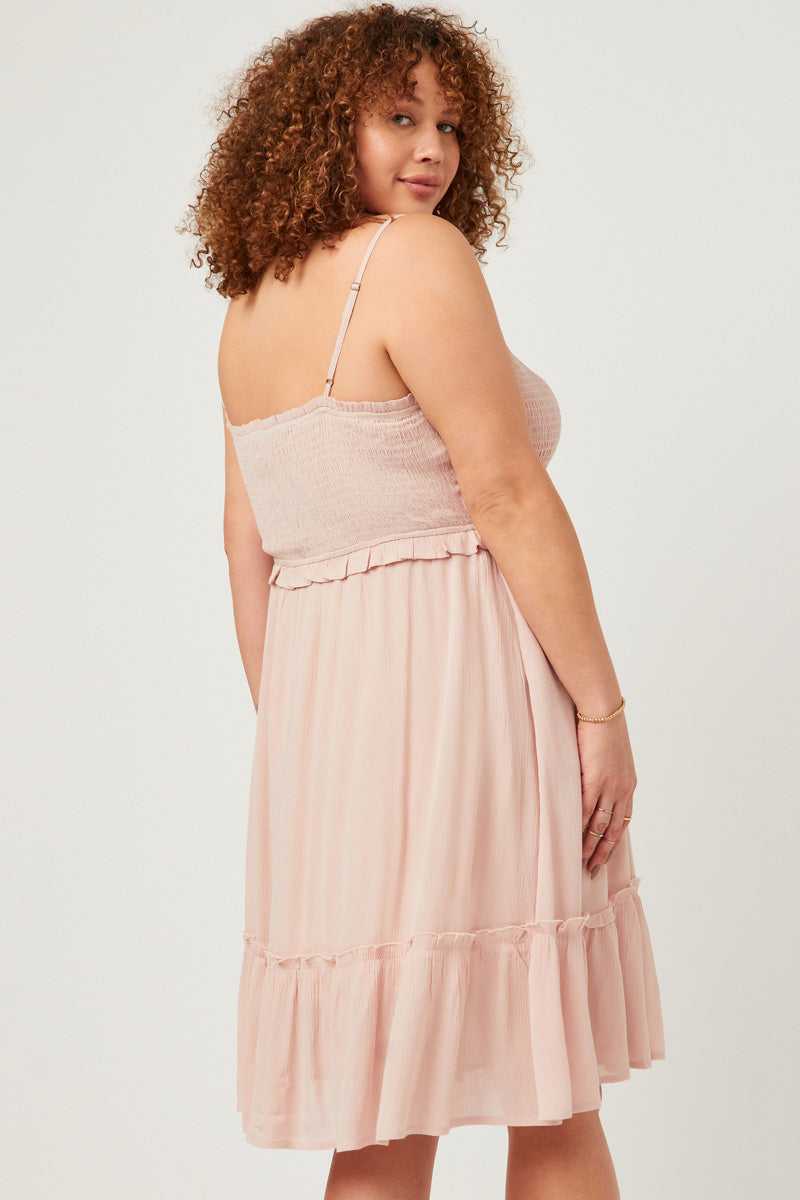 HY2880 LIGHT BLUE Womens Smocked Bodice Ruffle Detailed Dress Back