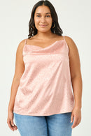 HY2888 PINK Womens Leopard Satin Cowl Cami Front