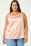 HY2888 PINK Womens Leopard Satin Cowl Cami Front