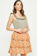 HY2942 OFF WHITE Womens Ribbed Knit Ruffle Lace Trim Tank FULL BODY