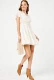 HY2945 CREAM Womens Smocked Waist Swiss Dot Dress Full Body