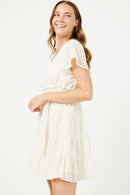 HY2945W Cream Plus Smocked Waist Swiss Dot Dress Side