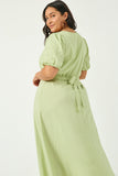 HY2965 MINT Womens Buttoned Puff Sleeve Tie Back Midi Dress BACK