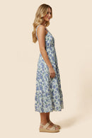 Floral Print Pleat Detail Sleeveless Poplin Dress