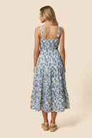 Floral Print Pleat Detail Sleeveless Poplin Dress