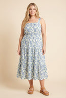 Floral Print Pleat Detail Sleeveless Poplin Dress
