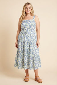 Floral Print Pleat Detail Sleeveless Poplin Dress