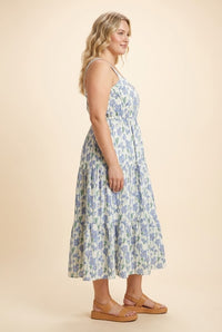 Floral Print Pleat Detail Sleeveless Poplin Dress