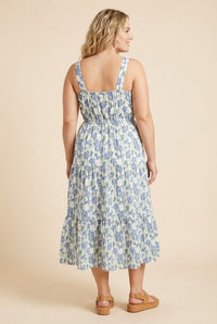 Floral Print Pleat Detail Sleeveless Poplin Dress