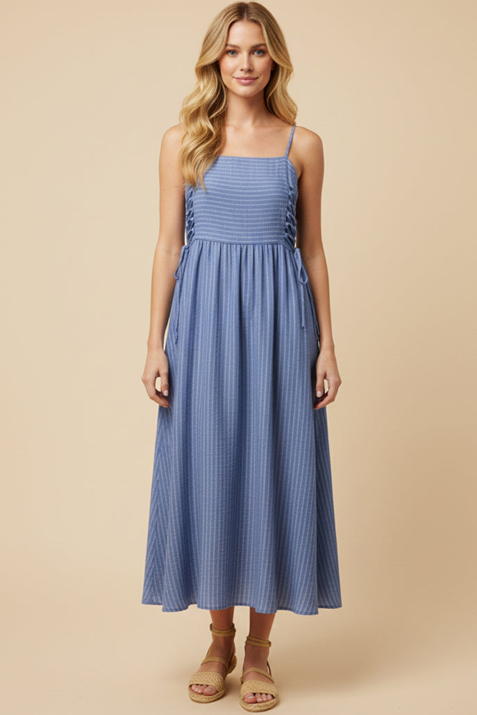 Lace Up Tie Detail Striped Tank Dress