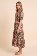 Floral Contrast Piped Tulip Sleeve Dress