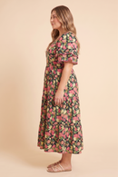 Floral Contrast Piped Tulip Sleeve Dress