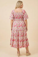 Floral Contrast Piped Tulip Sleeve Dress