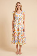 Ruffle Detail Ribbon Back Floral Tank Dress