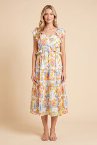 Ruffle Detail Ribbon Back Floral Tank Dress